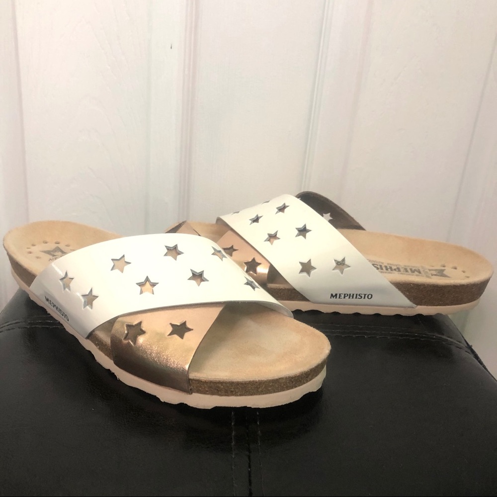 Mephisto sandals white/gold stars slip on 38 71/2